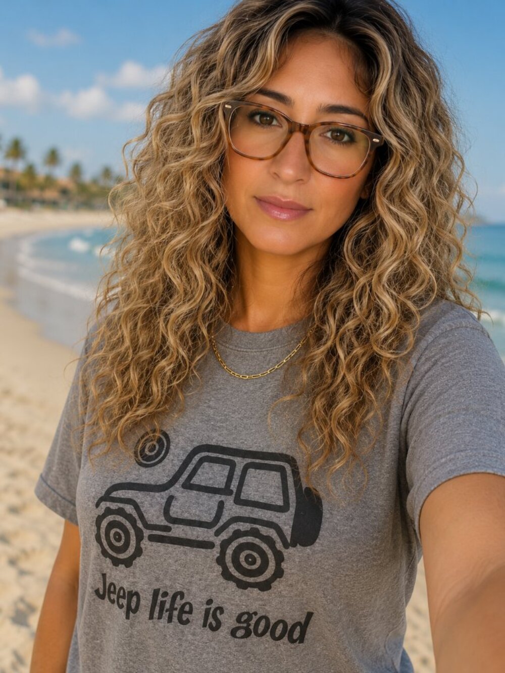 Unisex Adult T-shirt Jeep Life is Good Size M Gray Grey Short Sleeve Casual Top